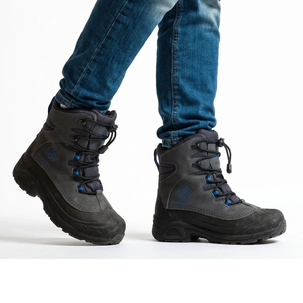 Columbia Bugaboot Plus IV Snow Boots‎ Kids Size 3 Grey Blue Waterproof Omni-Heat